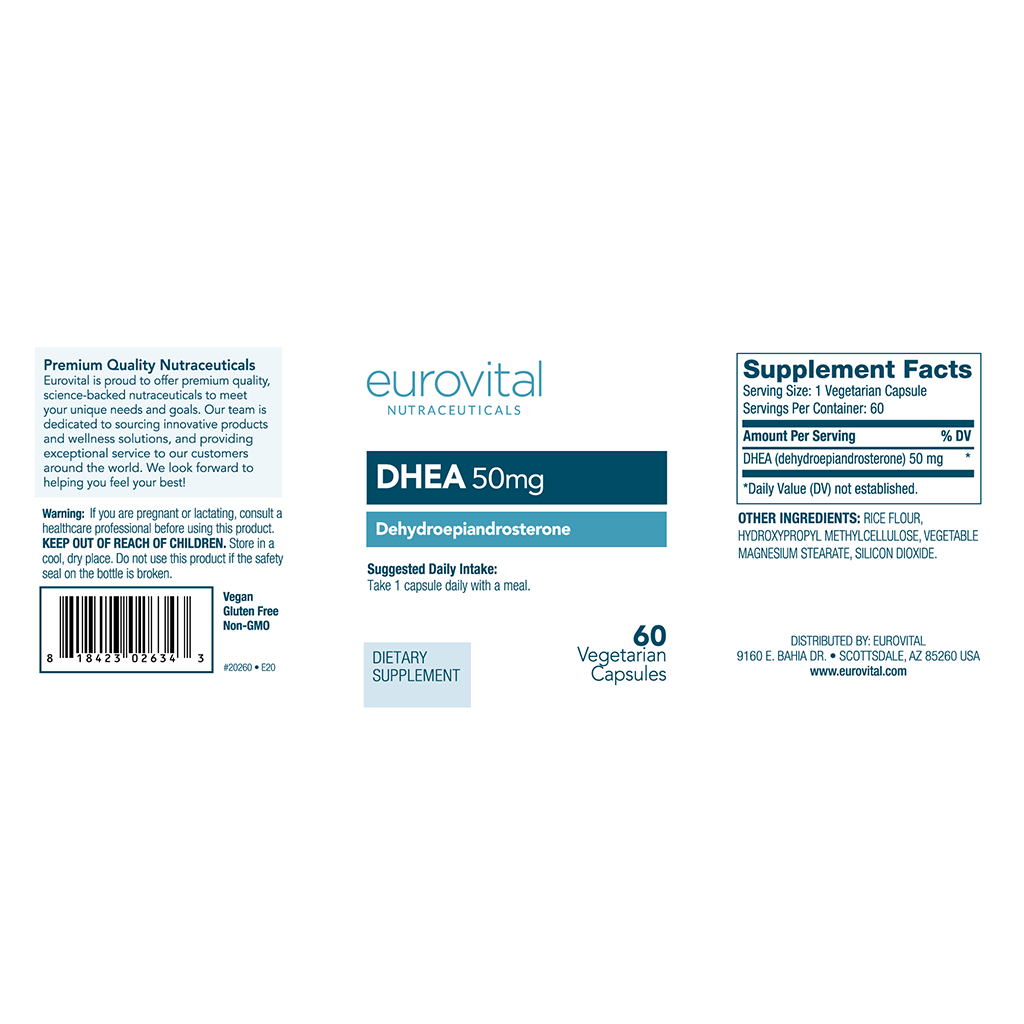 Eurovital DHEA 50mg Etikett 60 Kapseln