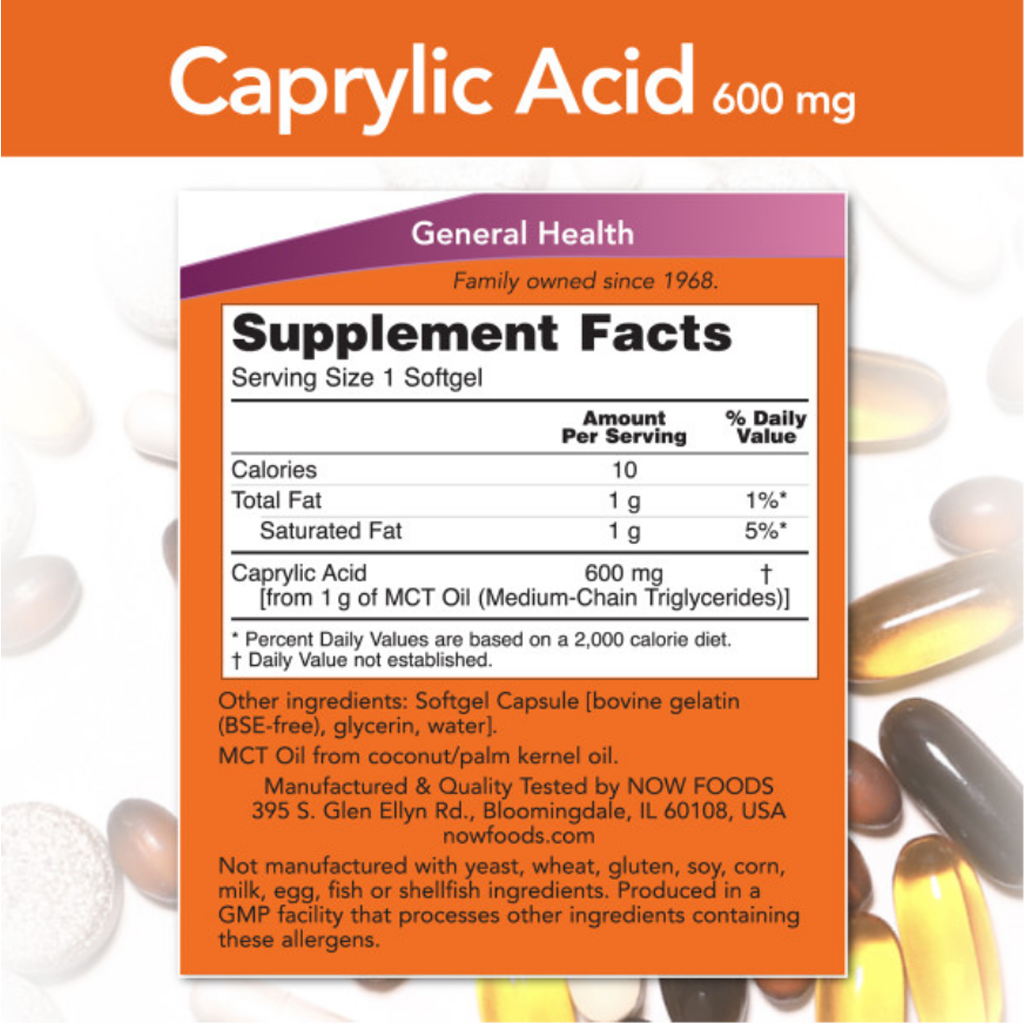 Now foods caprylic aced 600mg label