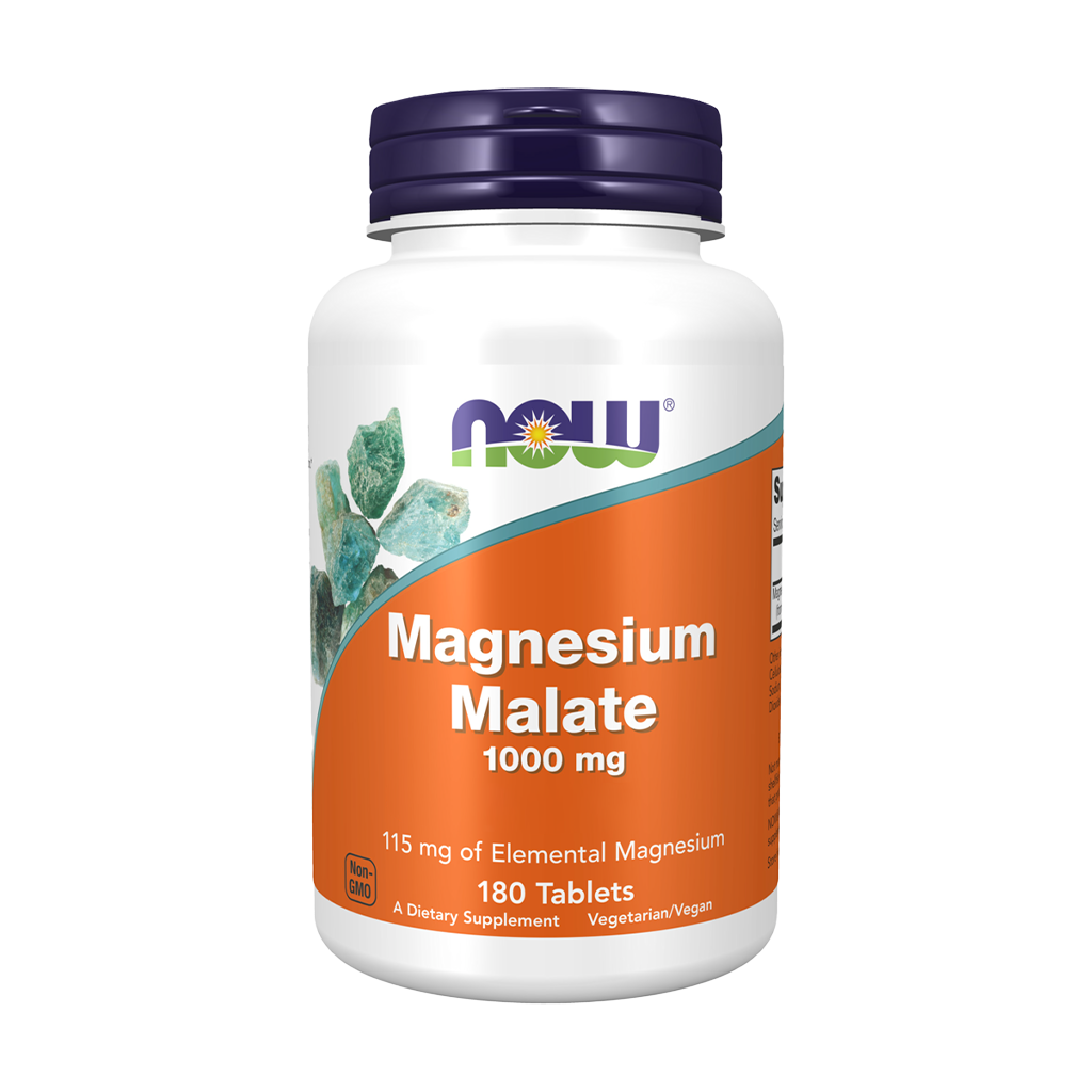 NOW Foods Magnesiummalat 1000 mg (180 tabletten) Vorne