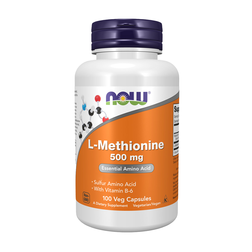 NOW Foods L-Methionine 500 mg met vitamine B6 (100 capsules) Voorkant