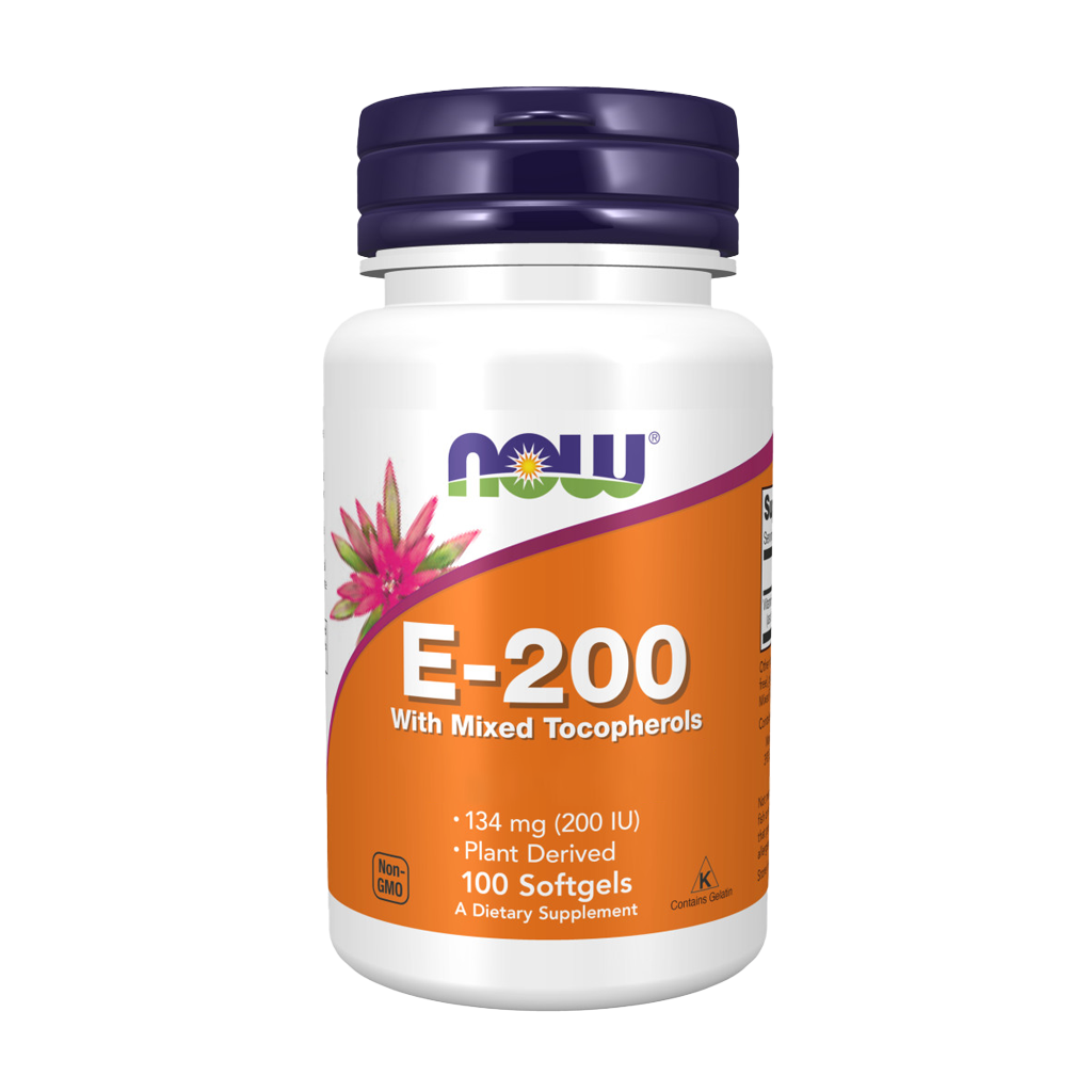 NOW Foods Vitamin E-200 mit gemischten Tocopherolen (100 Softgels) Vordere Abdeckung