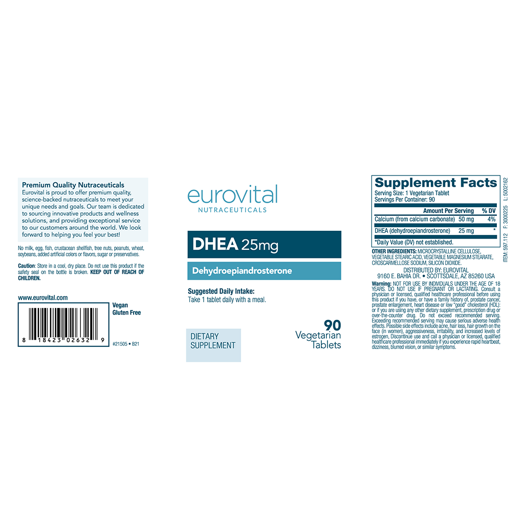 DHEA 25mg (90 tablets) label
