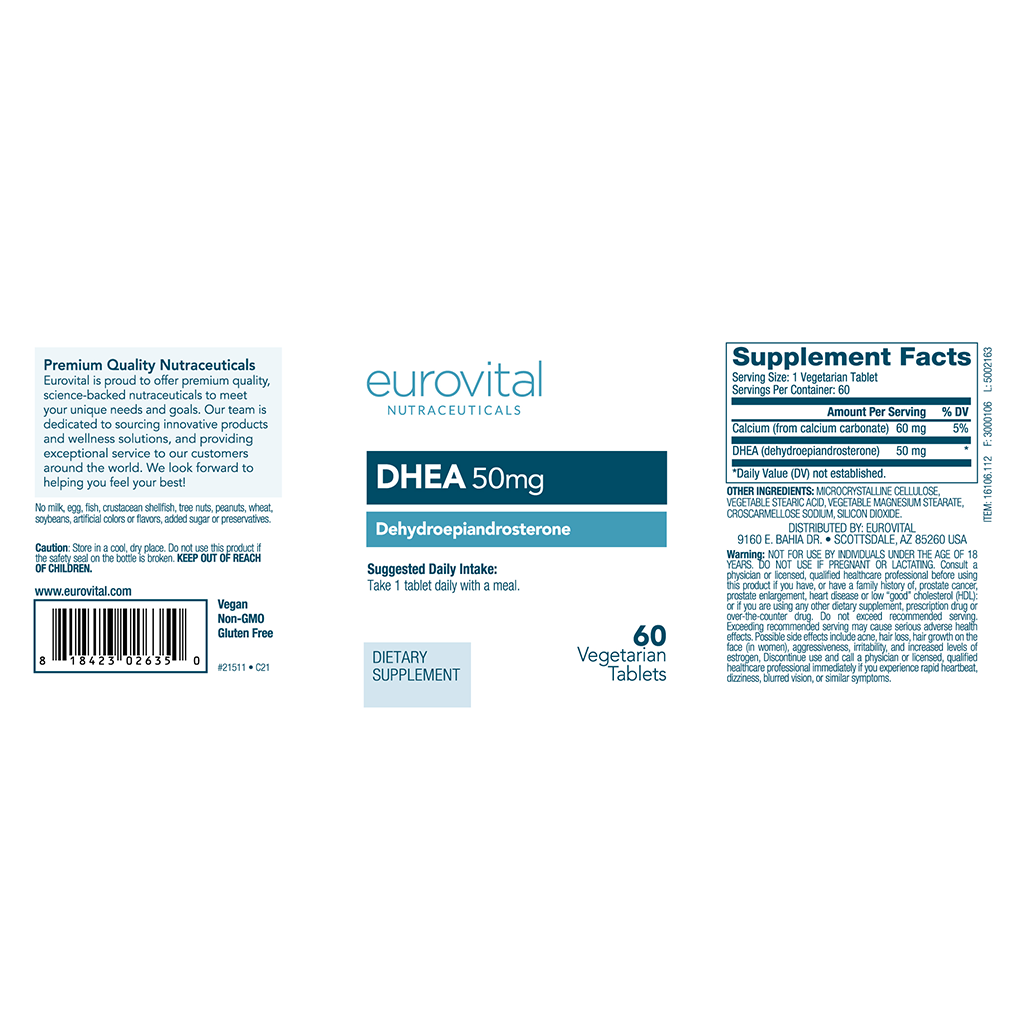 Eurovital DHEA 50mg (60 tabletter) label