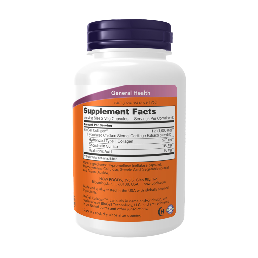 NOW Foods BioCell Collageen® Gehydrolyseerd Type II (120 capsules) Achterkant