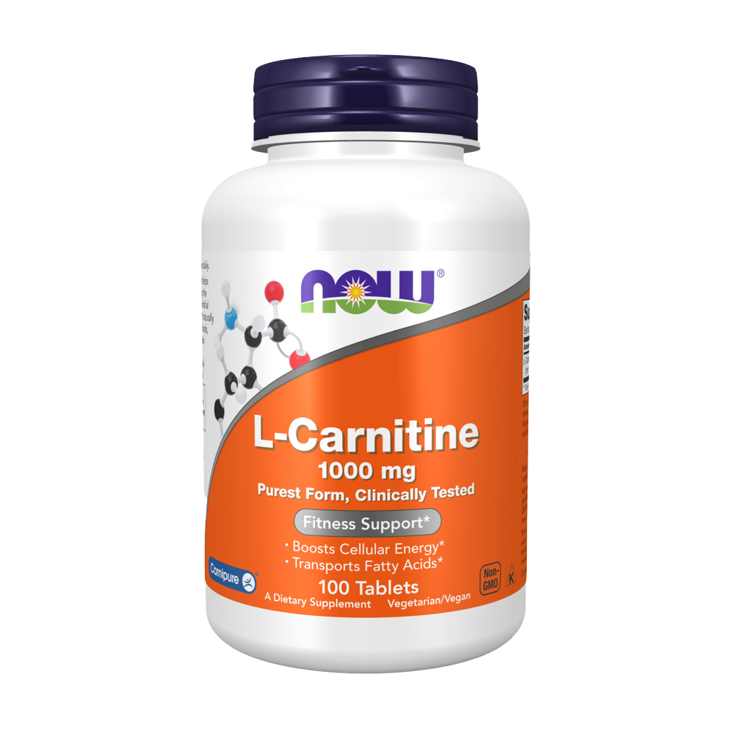 NOW Foods L-Carnitin 1.000 mg 100 tabletten Voorkant