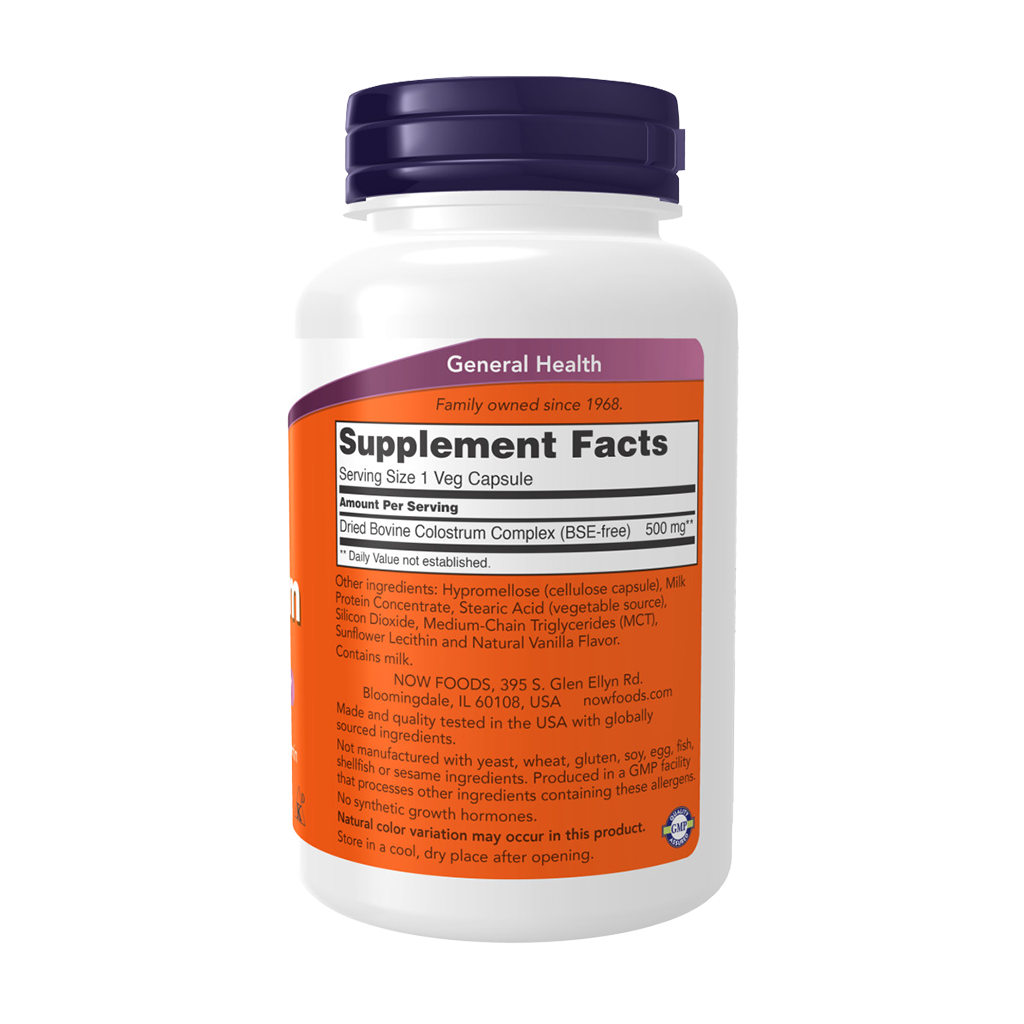 NOW Foods Colostrum 500 mg (120 capsules) Achterkant