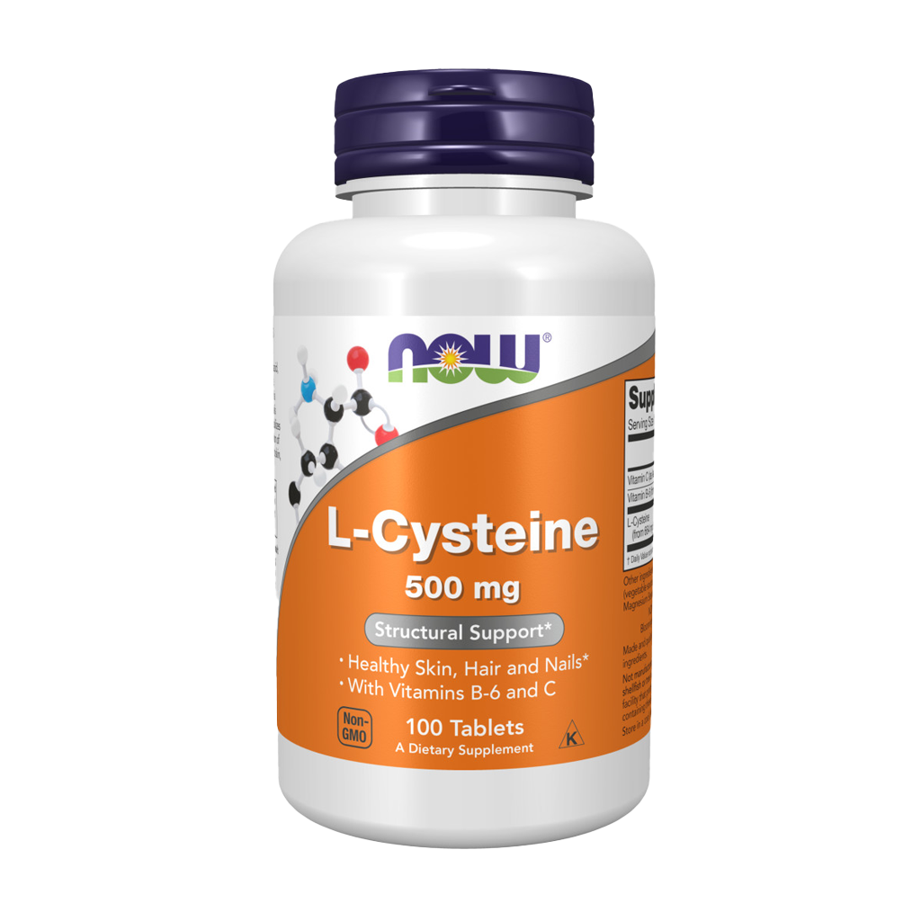    NOW Foods L-Cysteine 500 mg met vitamine B6 en C 100 tabletten Voorkant