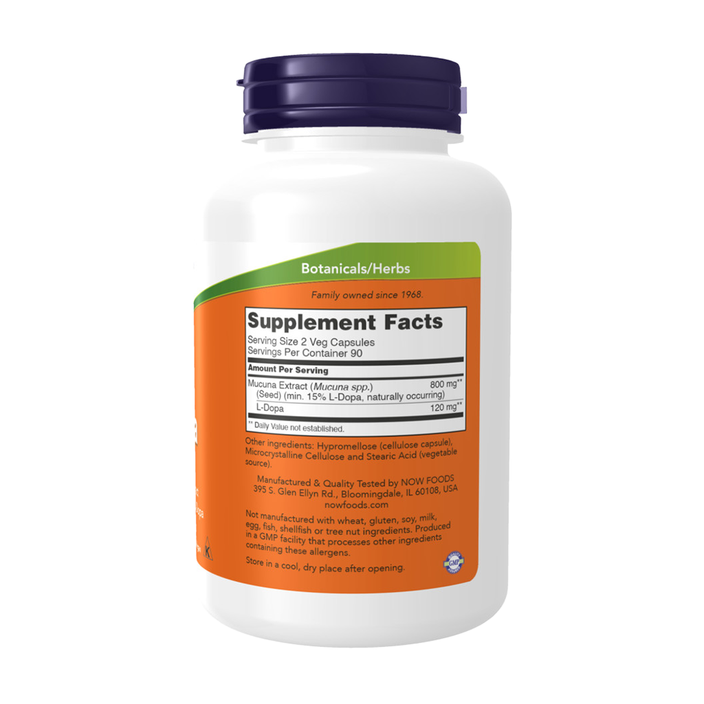 NOW Foods Dopa Mucuna 180 capsules achterkant