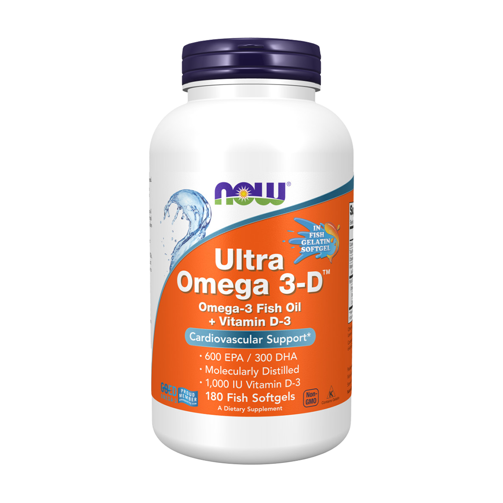 NOW Foods Ultra Omega 3-D Fischgelatine (180 Weichkapseln) vorne