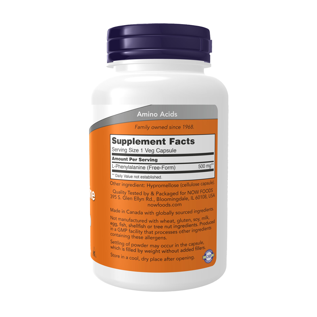 NOW Foods L-Fenylalanine 500 mg (120 capsules) Achterkant