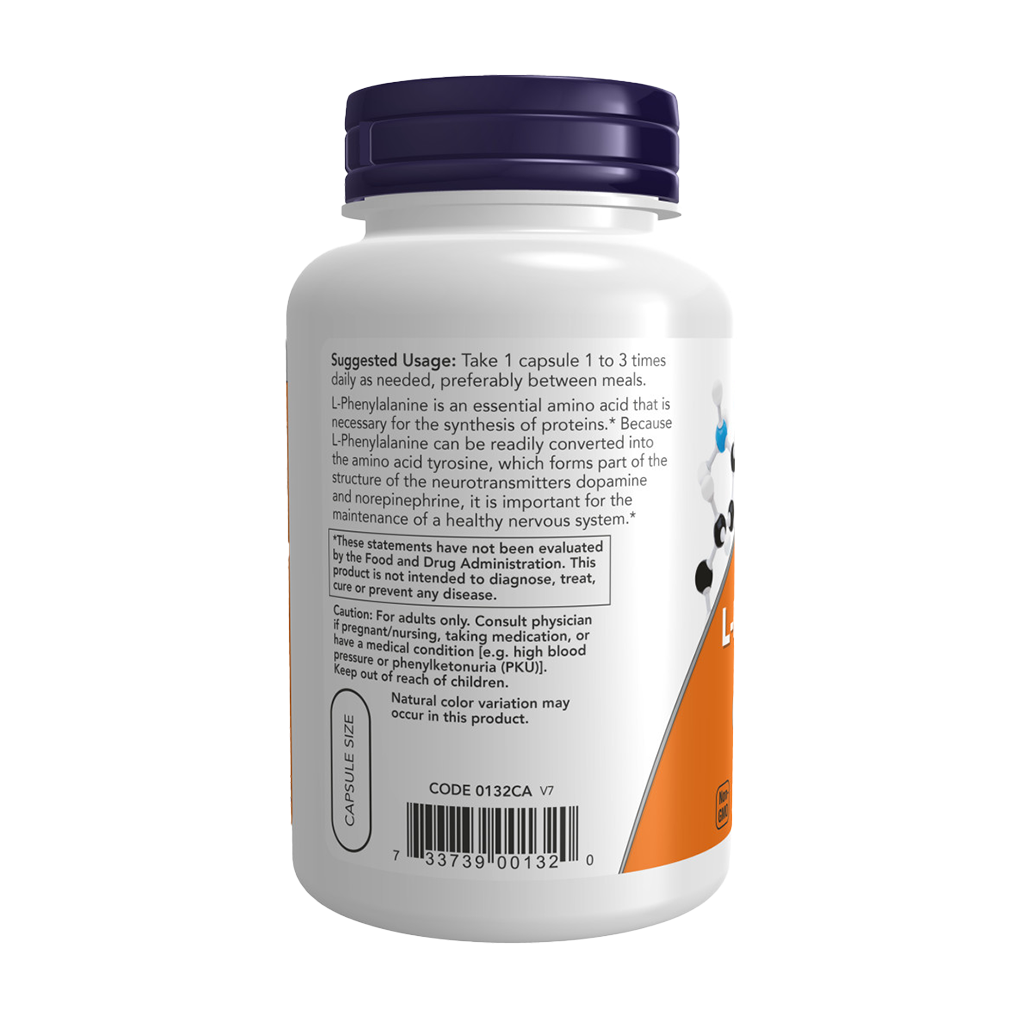 NOW Foods L-Fenylalanine 500 mg (120 capsules) Zijkant