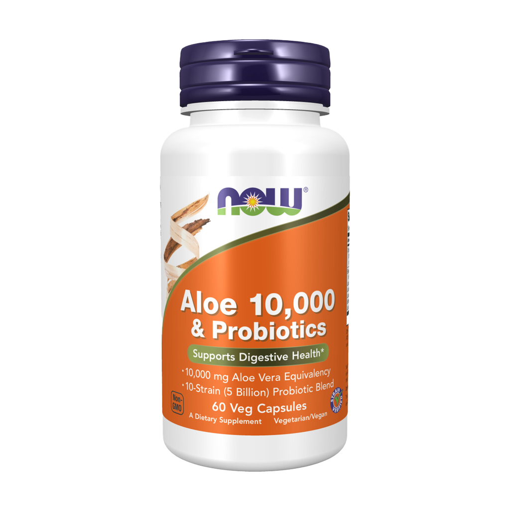 NOW Foods Aloë 10.000 & Probiotica (60 capsules) voorkant