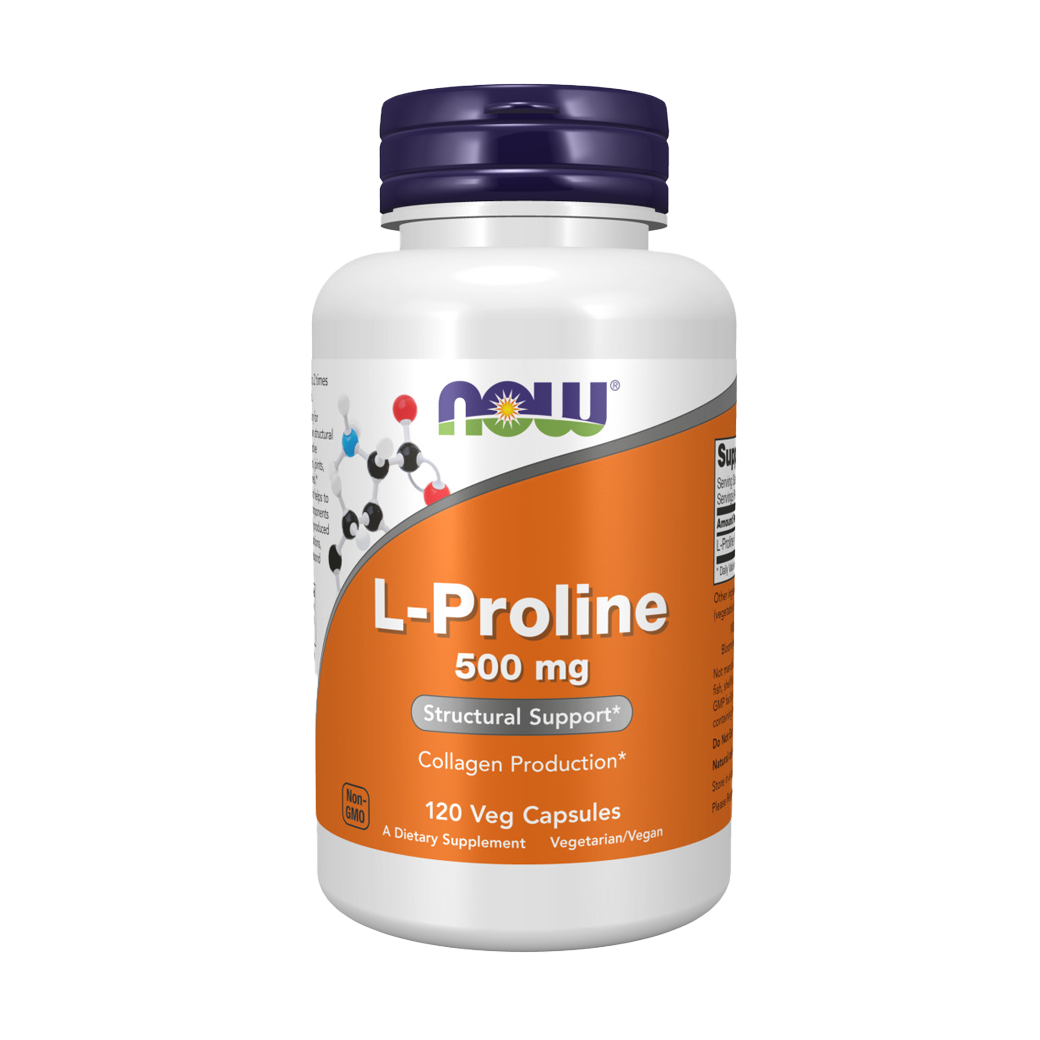 NOW Foods L-Proline 500 mg 120 Veg Capsules voorkant