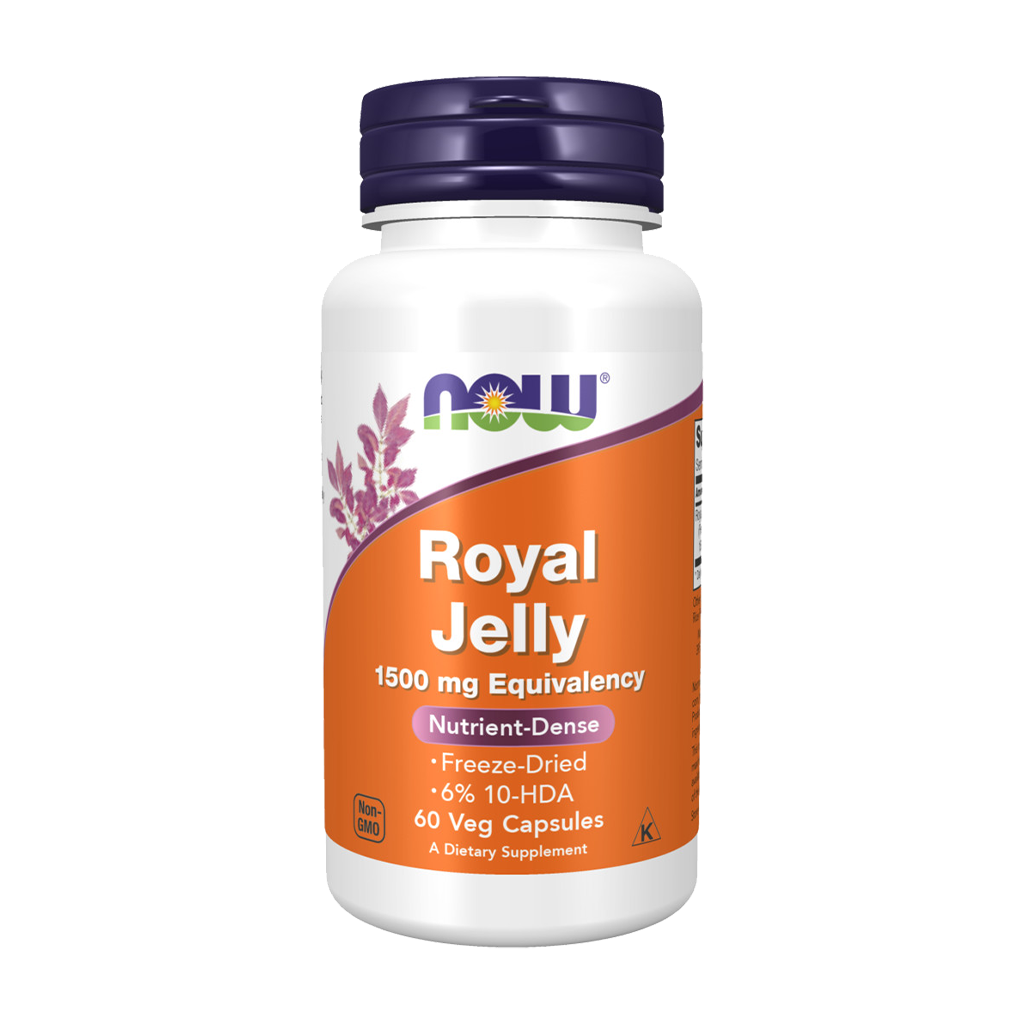 NOW Foods Royal Jelly 1500 mg (60 Kapseln) Vorderseite Etikett