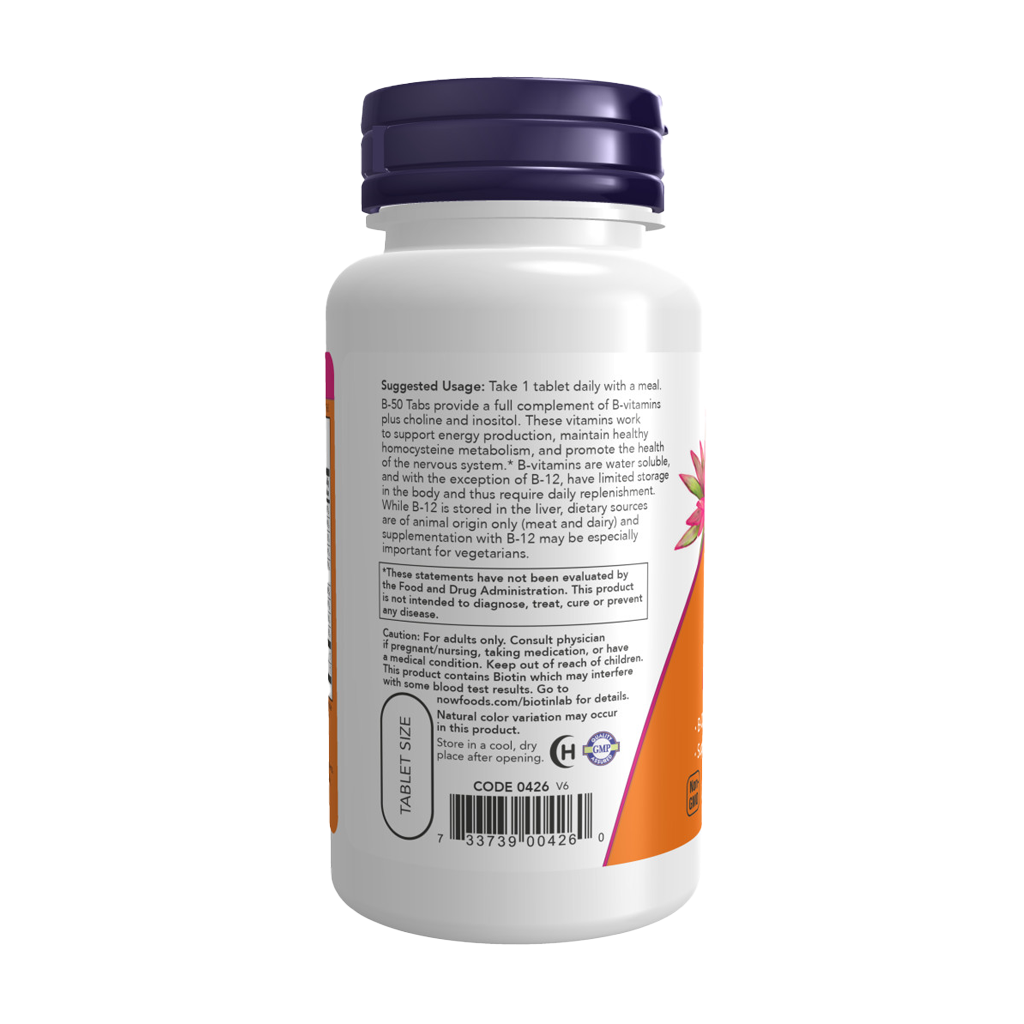 NOW Foods Vitamine B-50 tabletten Zijkant